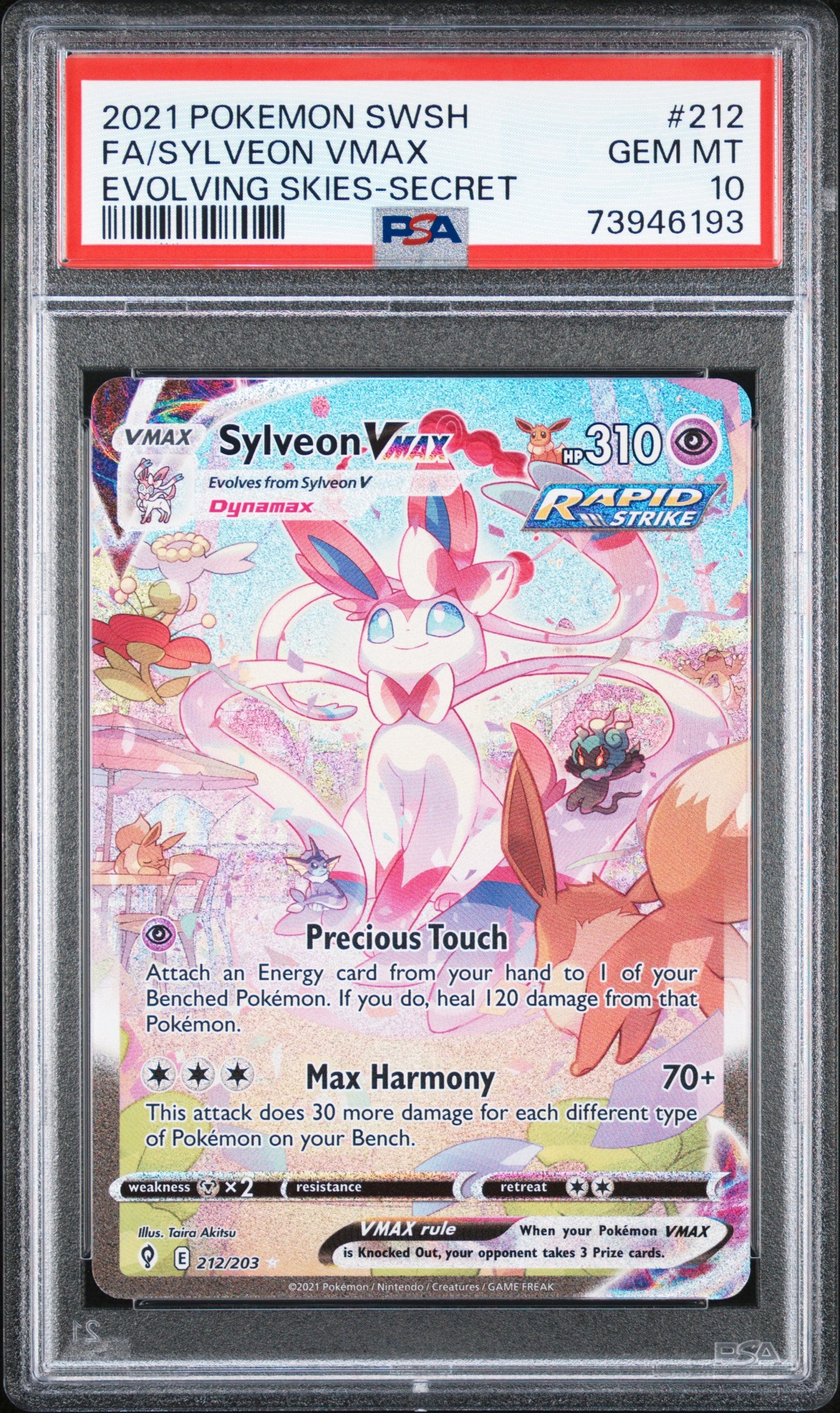 2021 Pokemon Sword & Shield Evolving Skies #212 Fa/Sylveon Vmax PSA 10