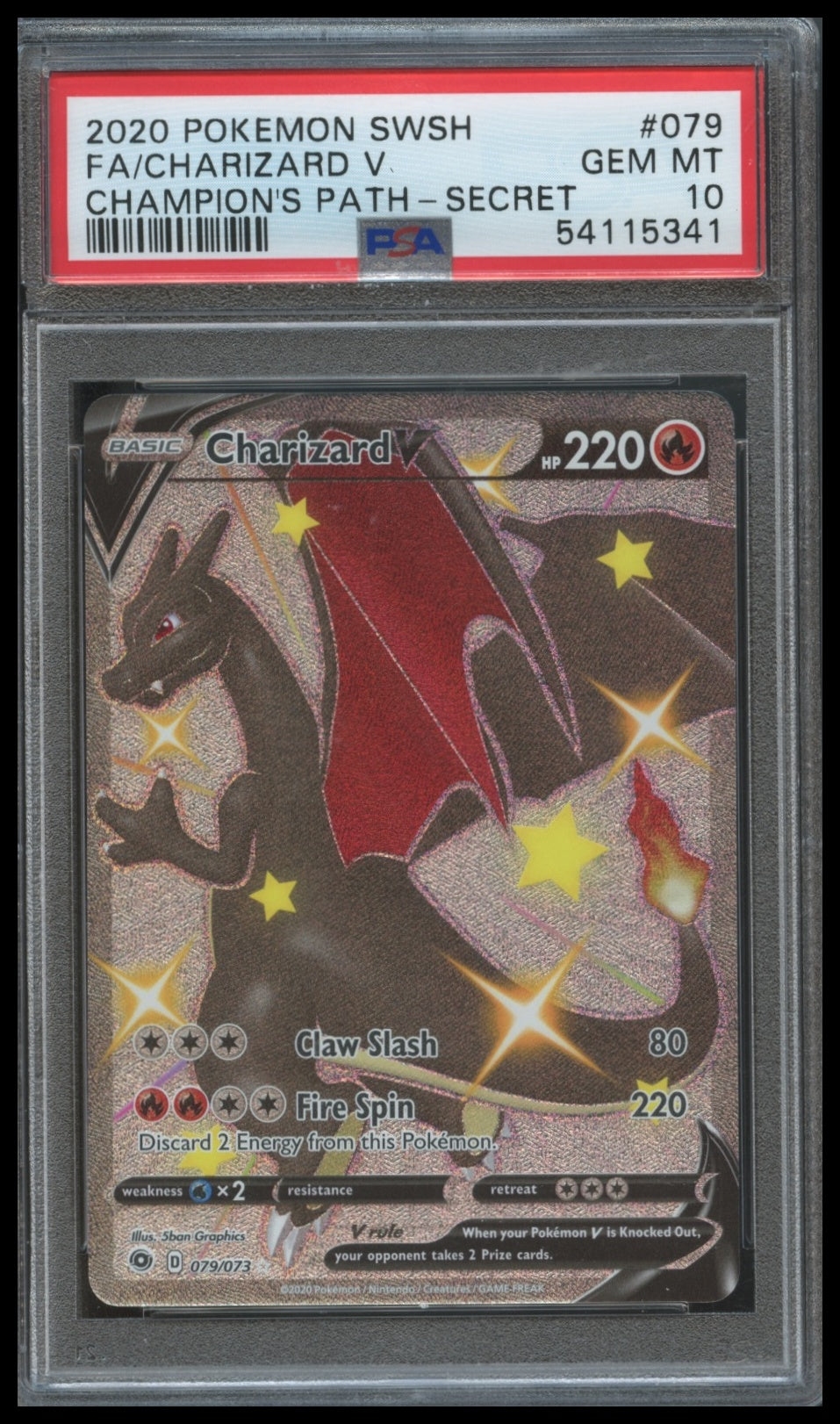 2020 Pokemon Sword & Shield Champion'S Path Fa/Charizard V #079 PSA 10