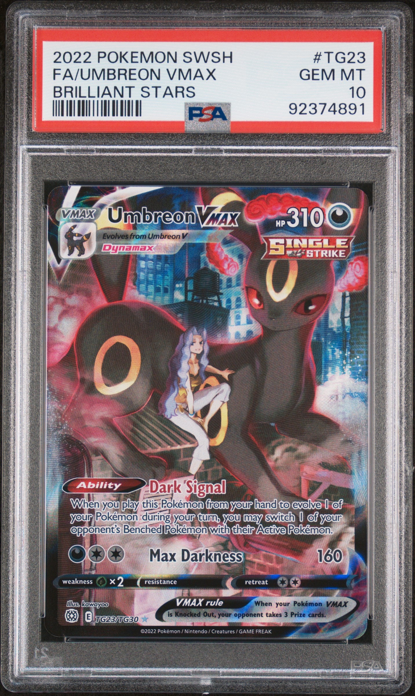 2022 Pokemon Sword & Shield Brilliant Stars Fa/Umbreon Vmax #TG23 PSA 10