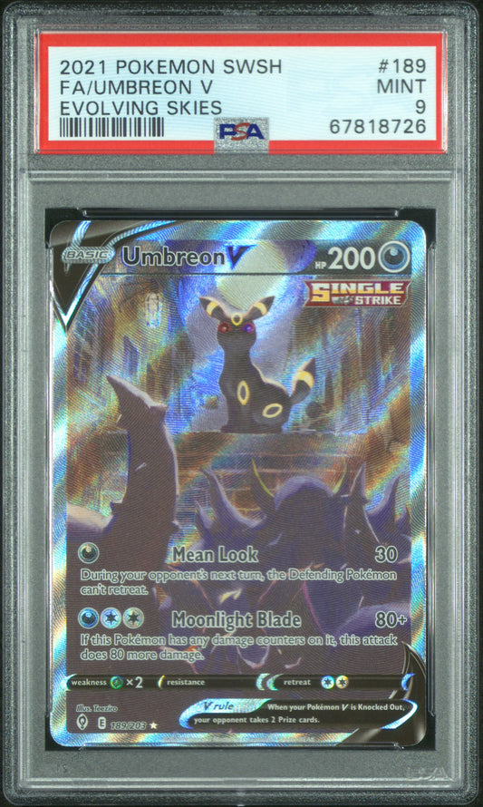2021 Pokemon Sword & Shield Evolving Skies Fa/Umbreon V #189 PSA 9