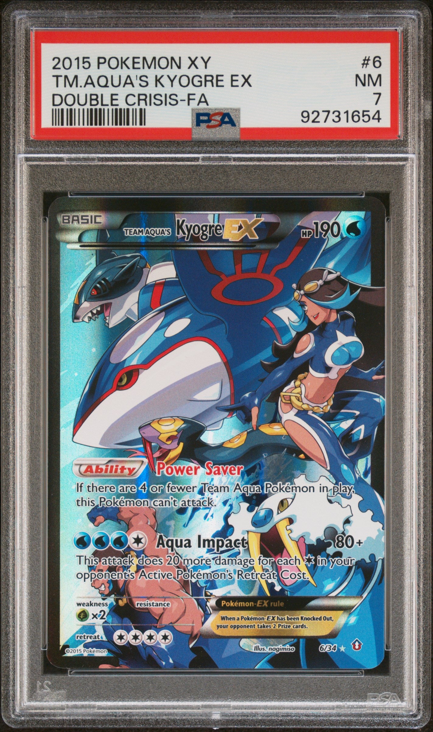 2015 Pokemon Xy Double Crisis Tm.Aqua'S Kyogre Ex #6 PSA 7