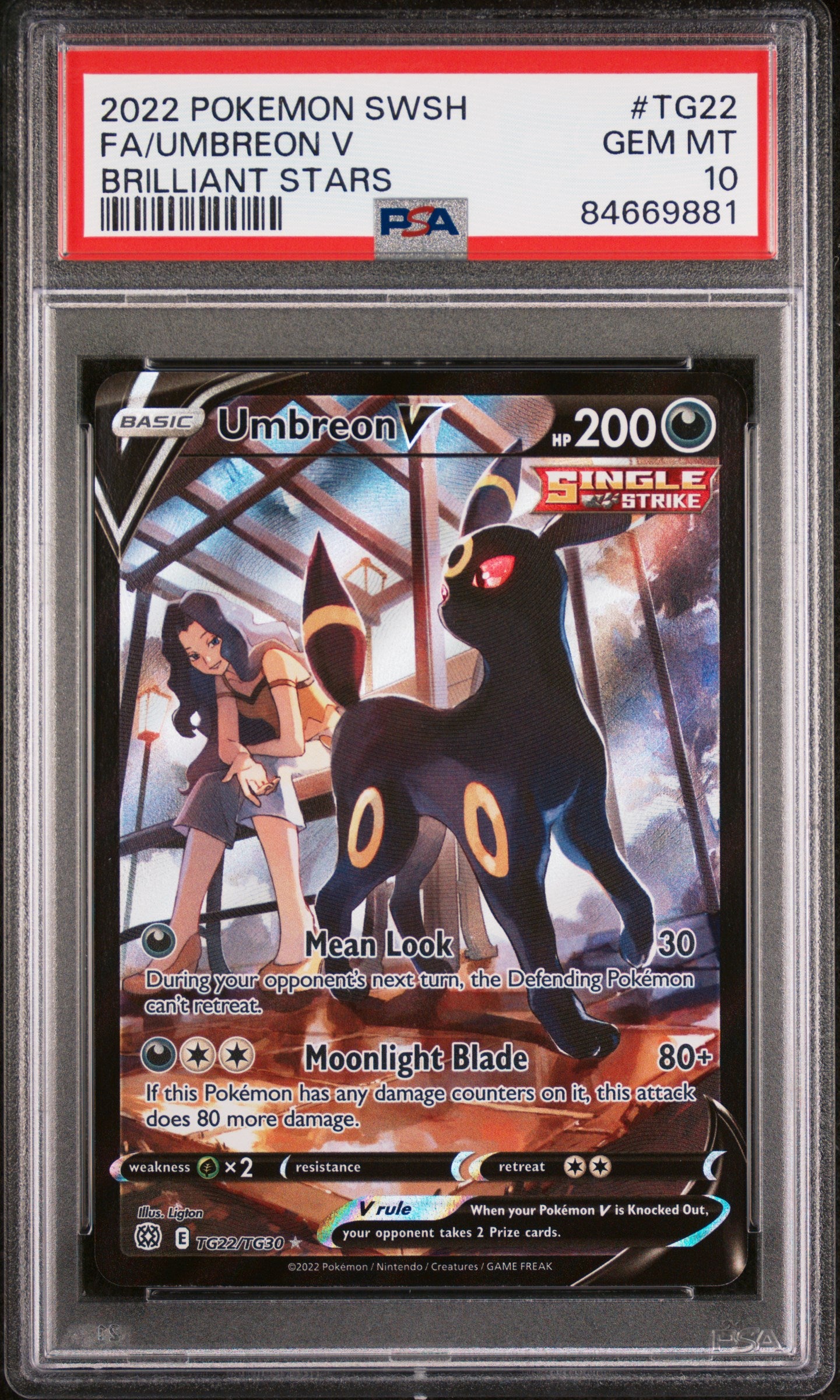 2022 Pokemon Sword & Shield Brilliant Stars Fa/Umbreon V #TG22 PSA 10