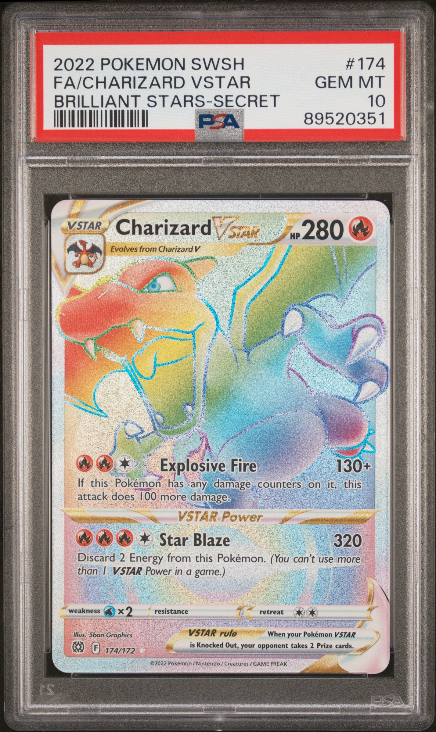 2022 Pokemon Sword & Shield Brilliant Stars Fa/Charizard Vstar #174 PSA 10