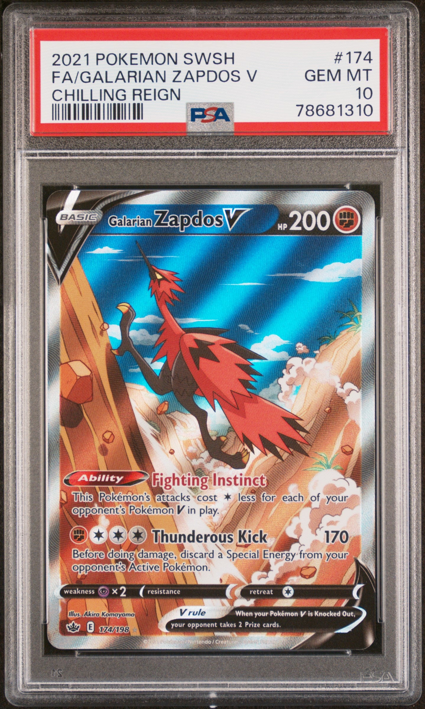 2021 Pokemon Sword & Shield Chilling Reign Fa/Galarian Zapdos V #174 PSA 10