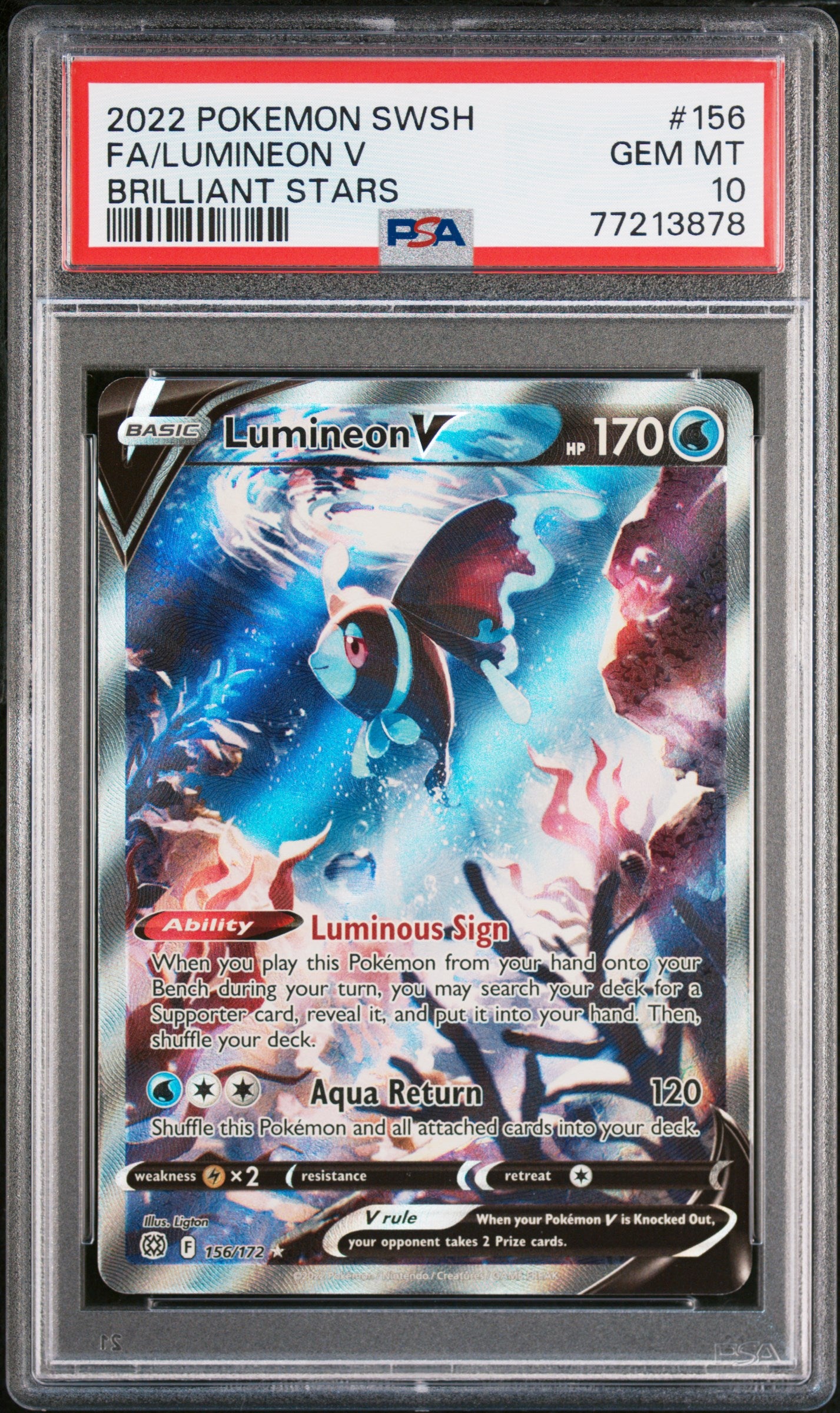 2022 Pokemon Sword & Shield Brilliant Stars Fa/Lumineon V #156 PSA 10