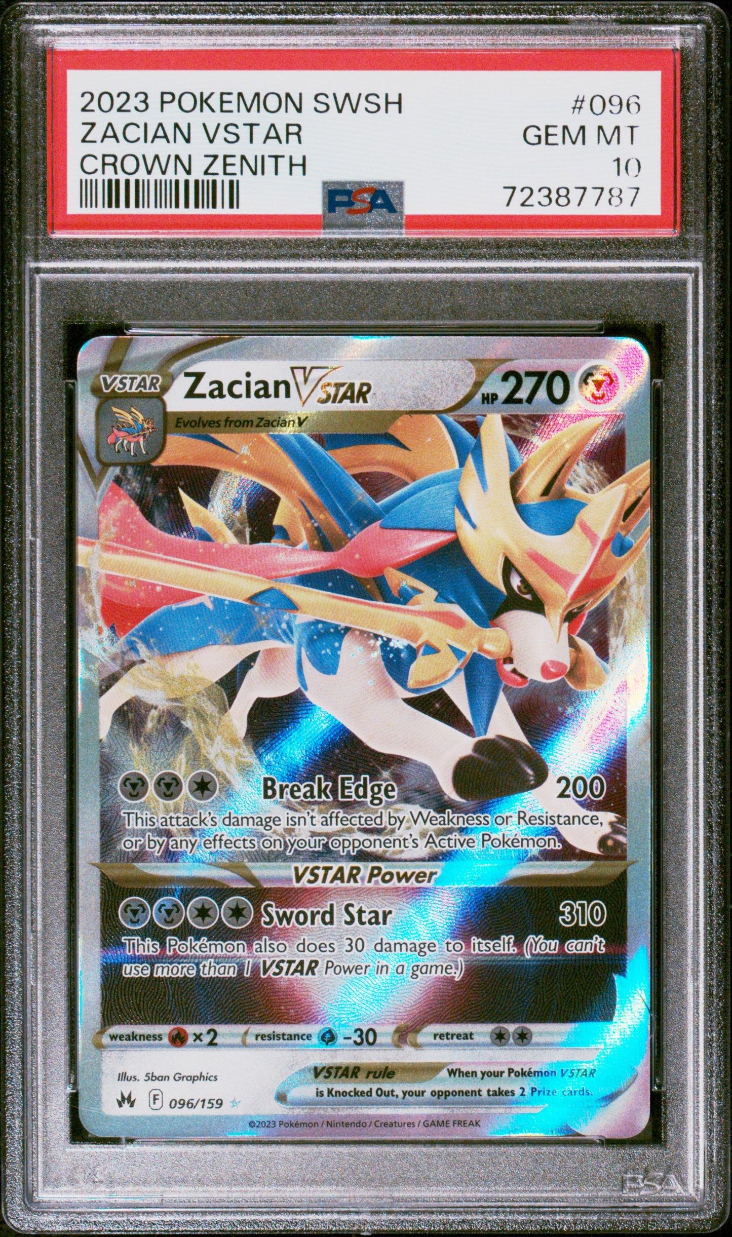 2023 Pokemon Sword And Shield Crown Zenith Zacian Vstar #096 PSA 10