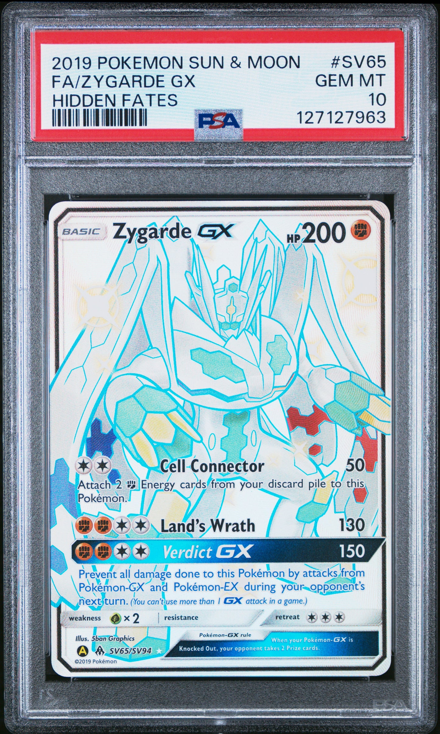 2019 Pokemon Sun & Moon Hidden Fates Fa/Zygarde Gx #SV65 PSA 10