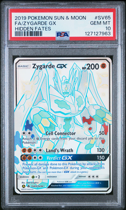 2019 Pokemon Sun & Moon Hidden Fates Fa/Zygarde Gx #SV65 PSA 10