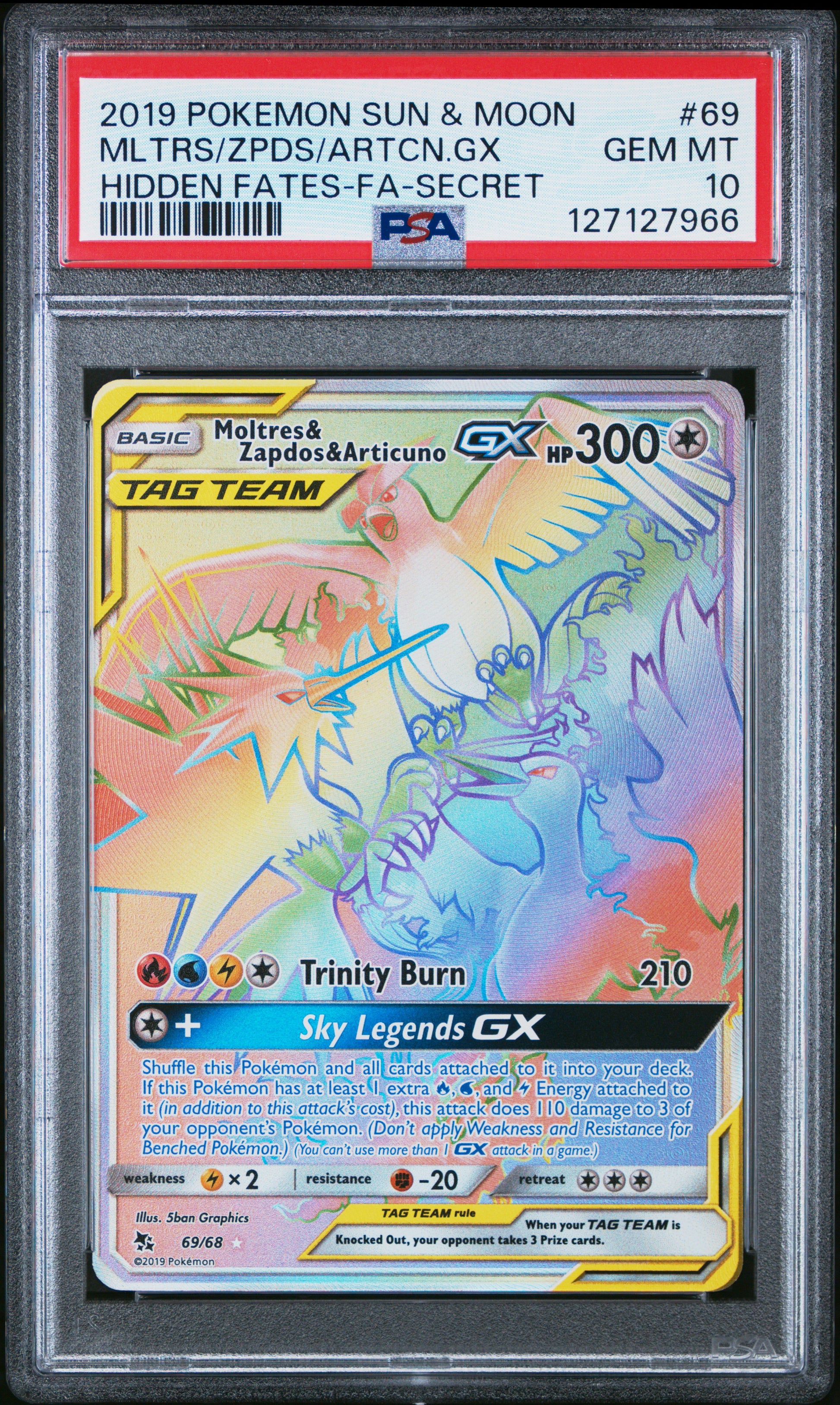 2019 Pokemon Sun & Moon Hidden Fates Mltrs/Zpds/Artcn.Gx #69 PSA 10