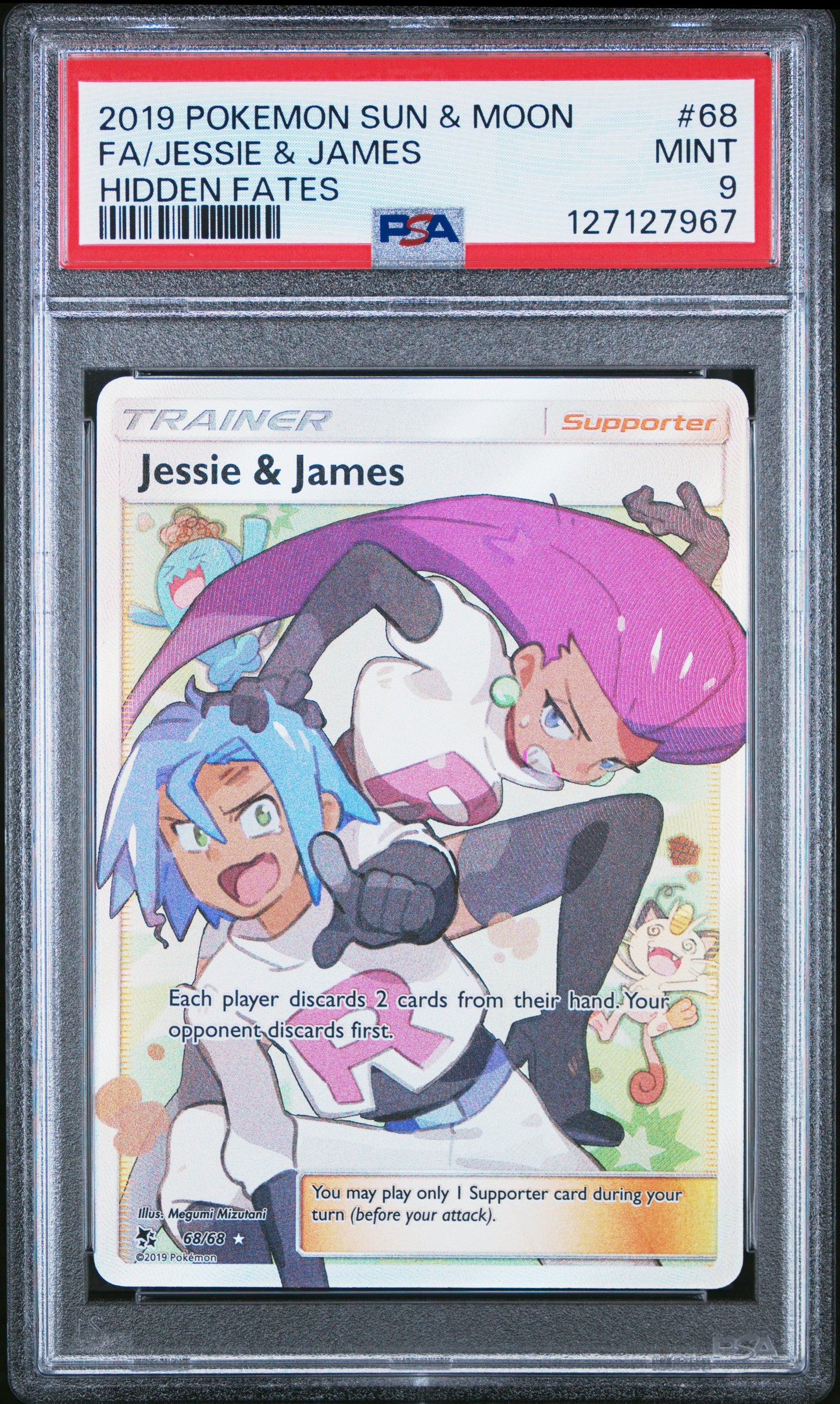 2019 Pokemon Sun & Moon Hidden Fates Fa/Jessie & James #68 PSA 9