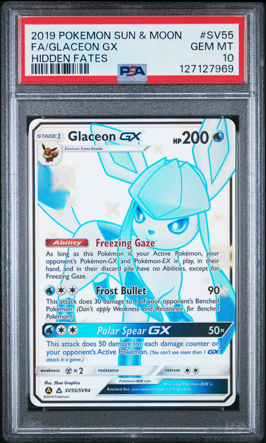 2019 Pokemon Sun & Moon Hidden Fates Fa/Glaceon Gx #SV55 PSA 10