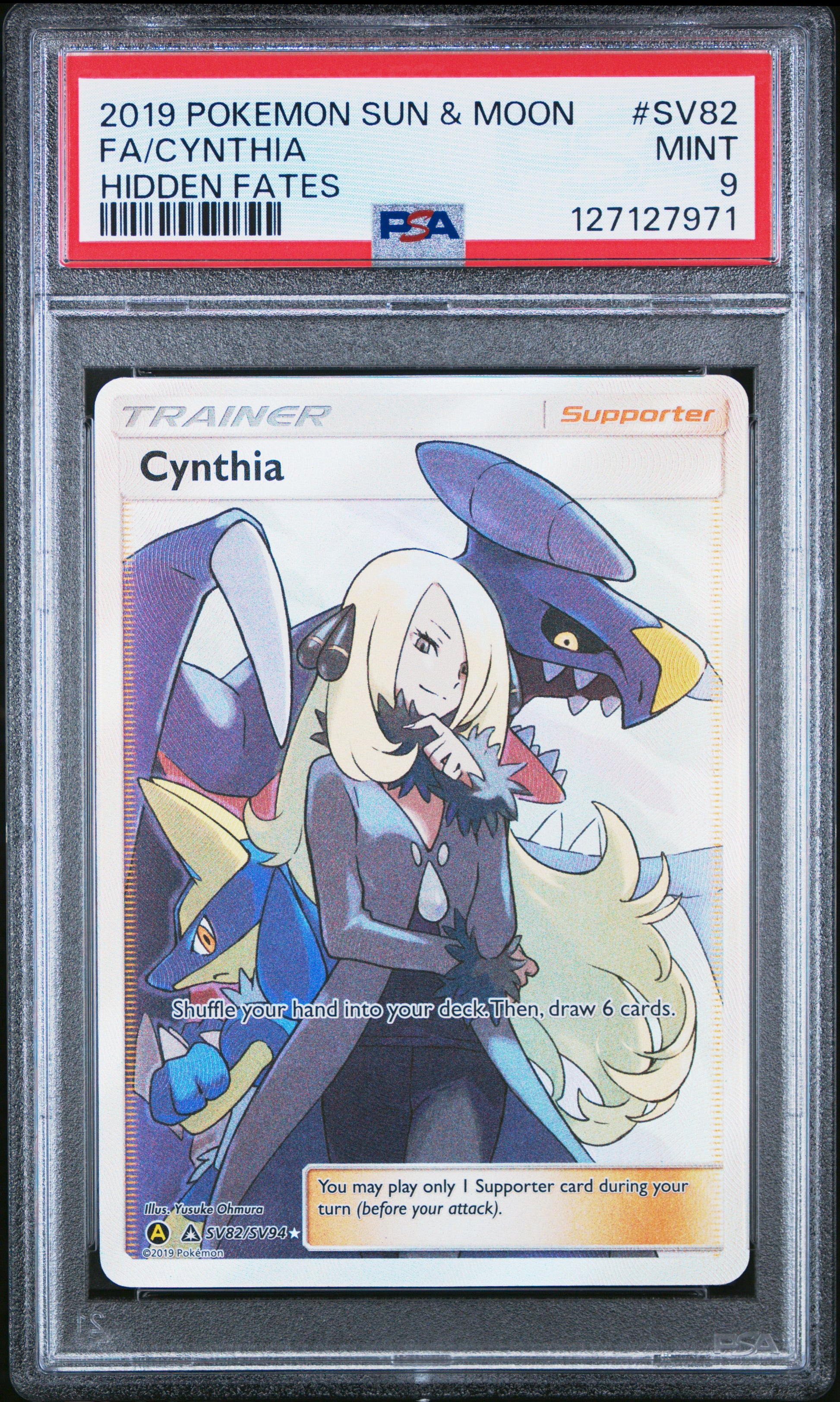2019 Pokemon Sun & Moon Hidden Fates Fa/Cynthia #SV82 PSA 9