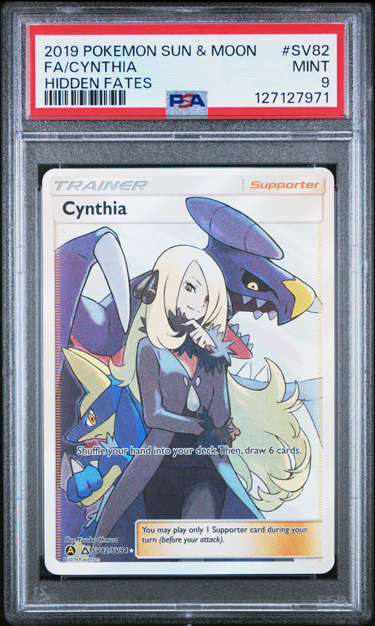 2019 Pokemon Sun & Moon Hidden Fates Fa/Cynthia #SV82 PSA 9