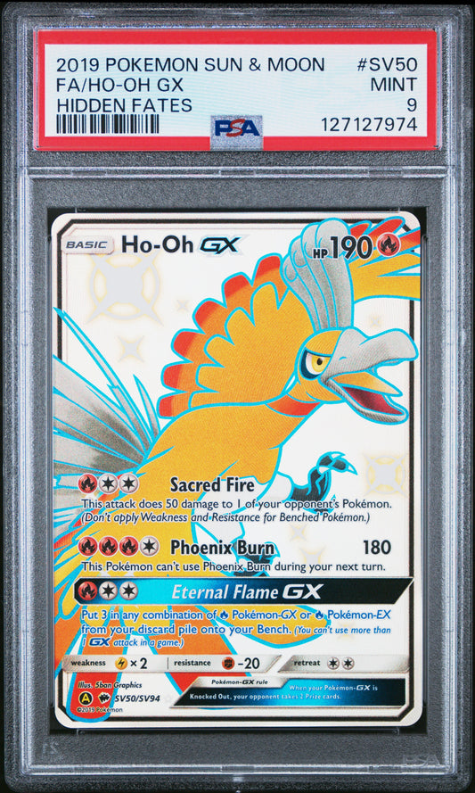 2019 Pokemon Sun & Moon Hidden Fates Fa/Ho-Oh Gx #SV50 PSA 9