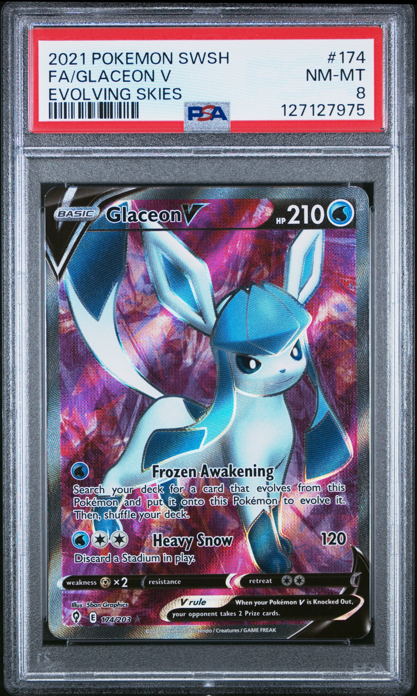 2021 Pokemon Sword & Shield Evolving Skies Fa/Glaceon V #174 PSA 8