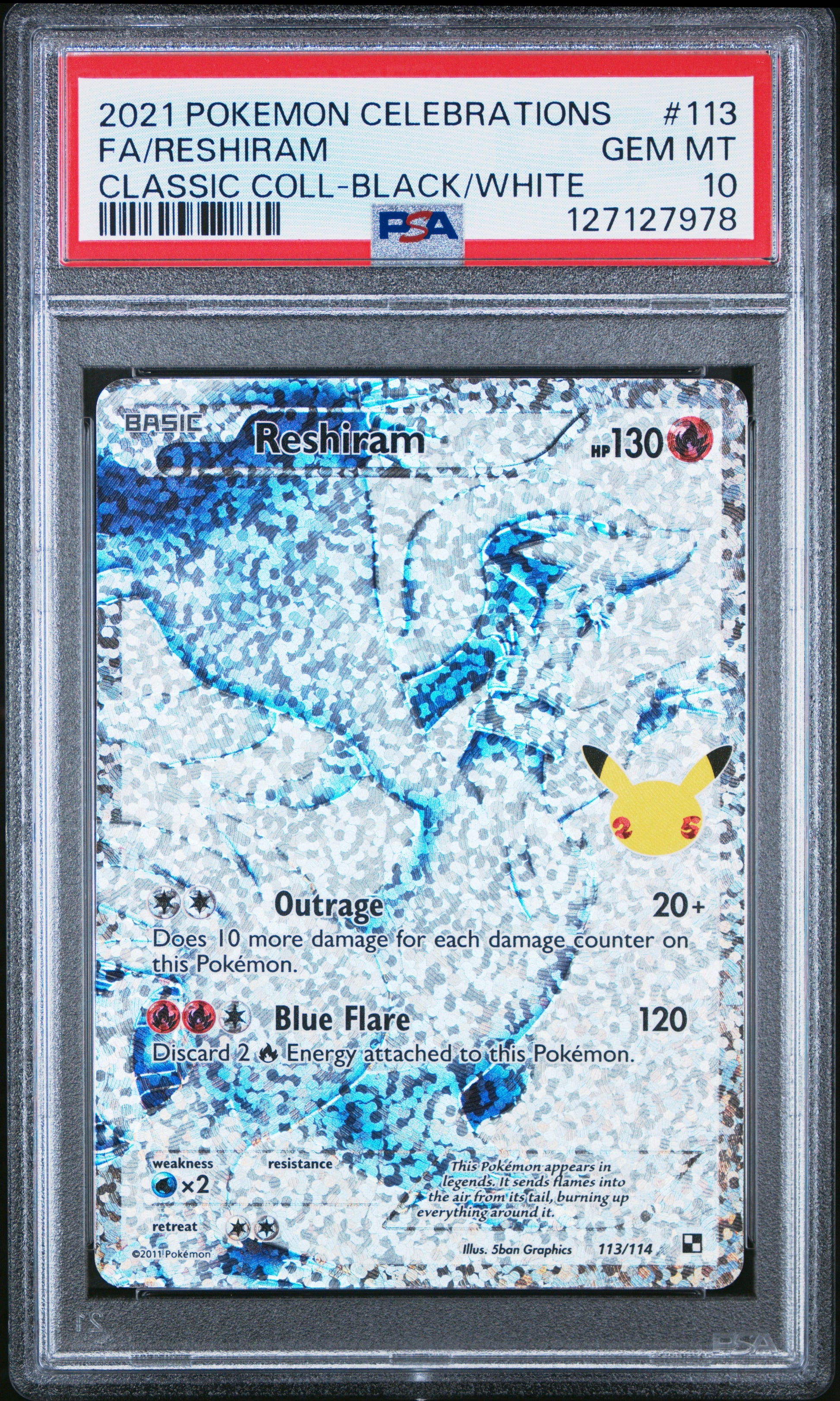 2021 Pokemon Celebrations Classic Collection Fa/Reshiram #113 PSA 10