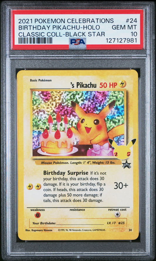 2021 Pokemon Celebrations Classic Collection Birthday Pikachu-Holo #24 PSA 10