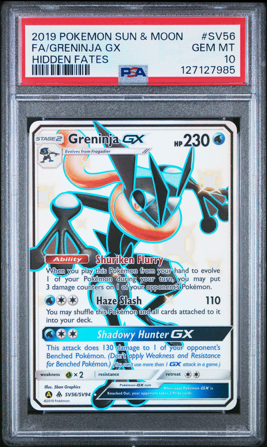 2019 Pokemon Sun & Moon Hidden Fates Fa/Greninja Gx #SV56 PSA 10