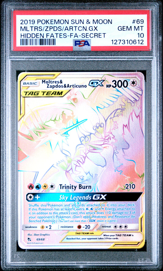 2019 Pokemon Sun & Moon Hidden Fates Mltrs/Zpds/Artcn.Gx #69 PSA 10