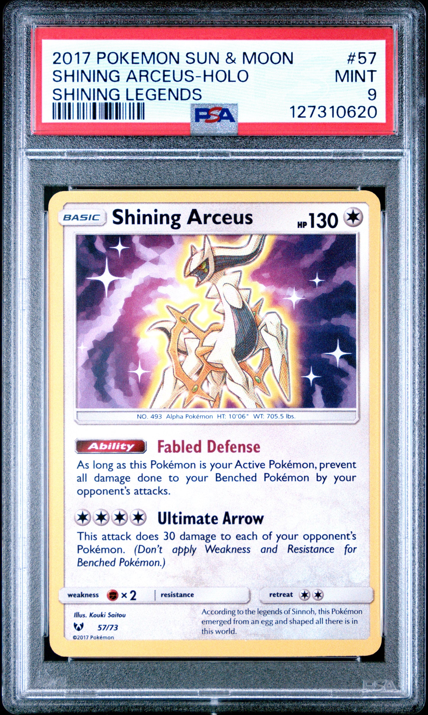 2017 Pokemon Sun & Moon Shining Legends Shining Arceus-Holo #57 PSA 9