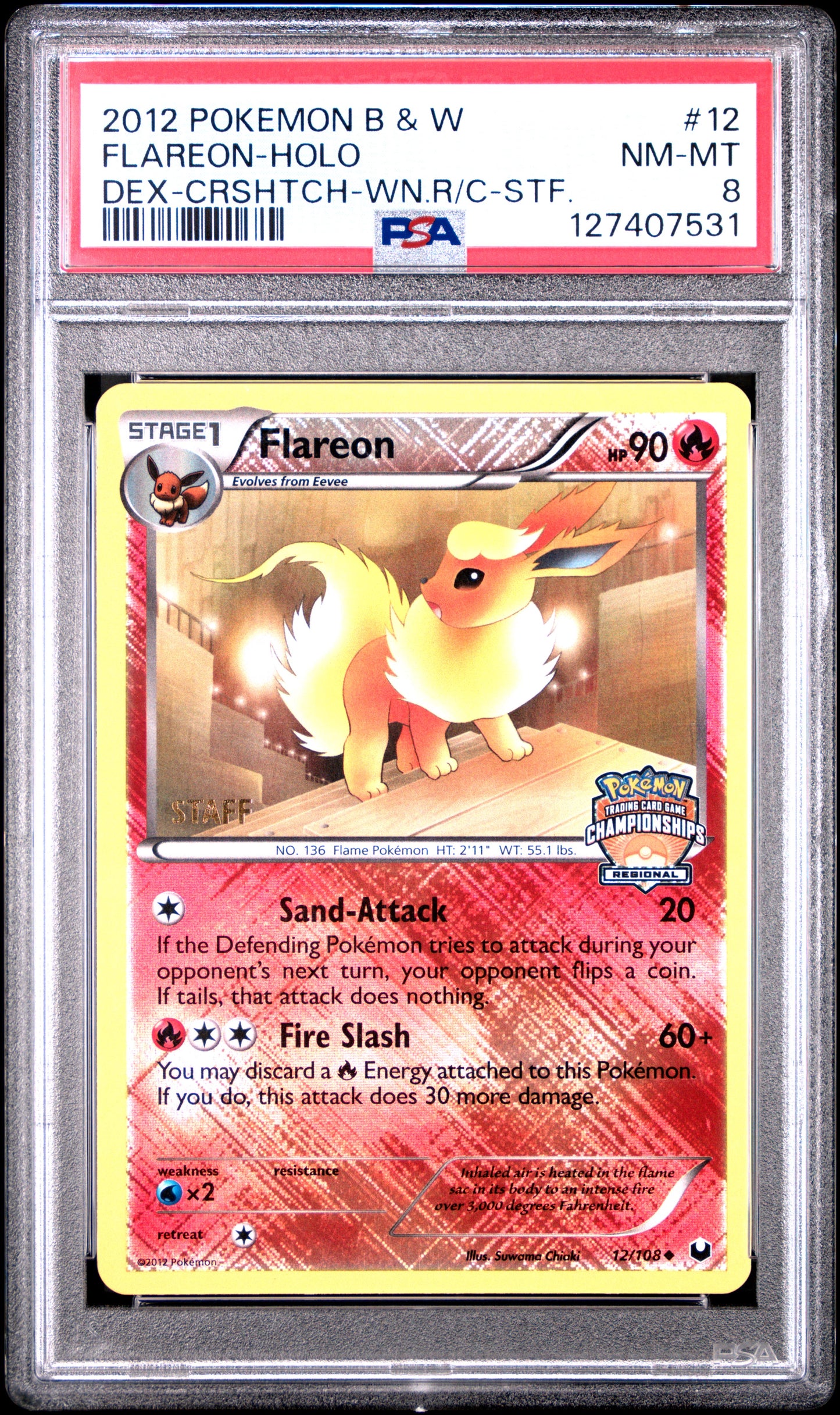 2012 Pokemon Black & White Dark Explorers Flareon-Holo #12 PSA 8