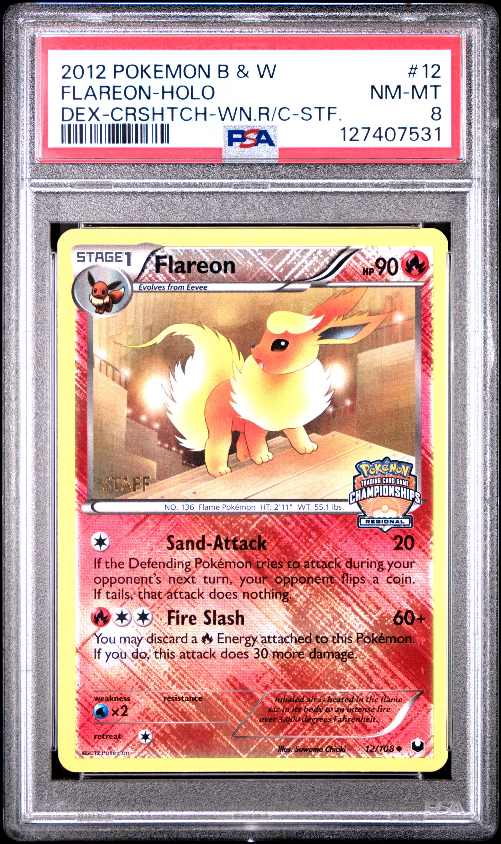 2012 Pokemon Black & White Dark Explorers Flareon-Holo #12 PSA 8