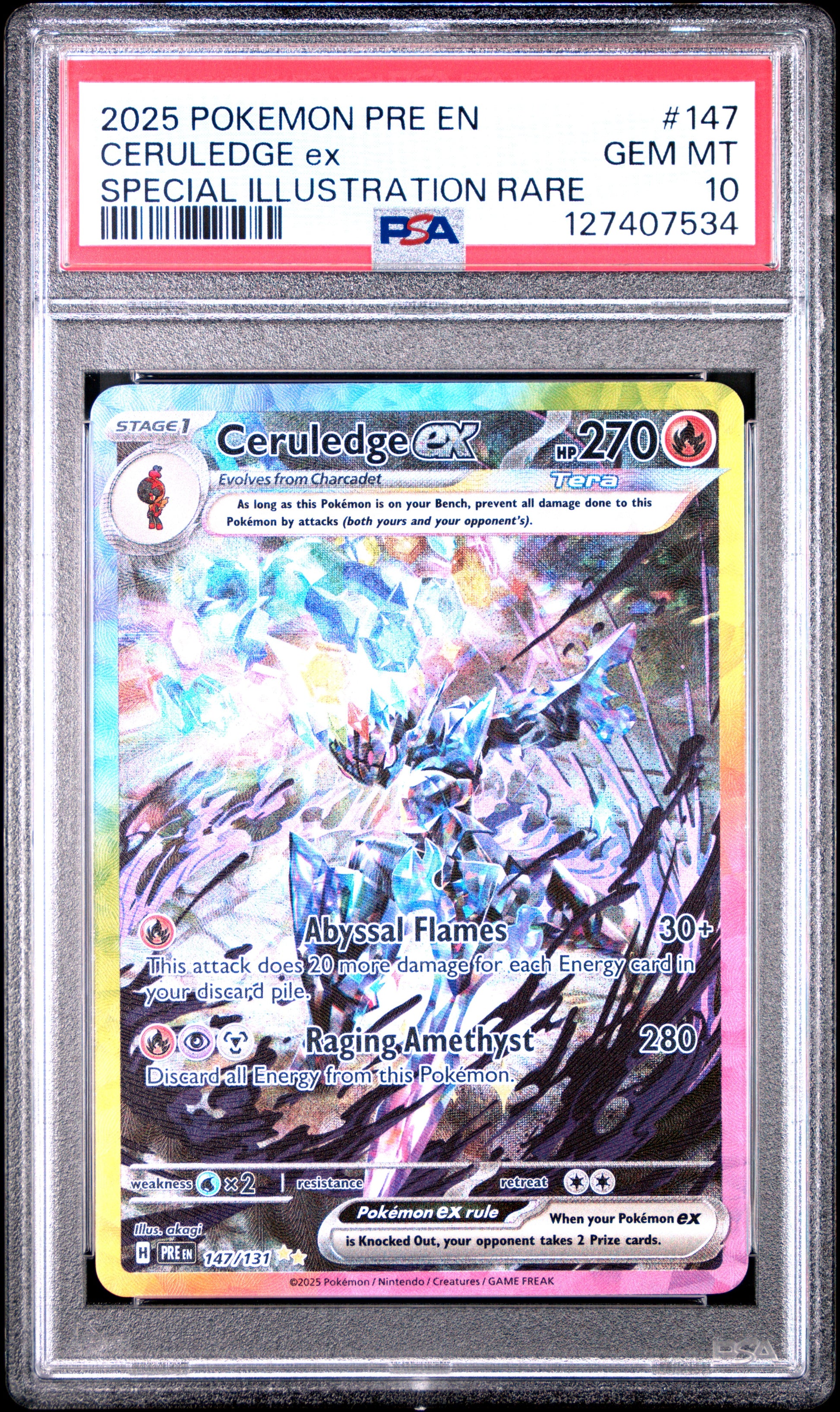 2025 Pokemon Pre En-Prismatic Evolutions Ceruledge Ex #147 PSA 10