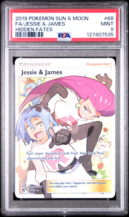 2019 Pokemon Sun & Moon Hidden Fates Fa/Jessie & James #68 PSA 9