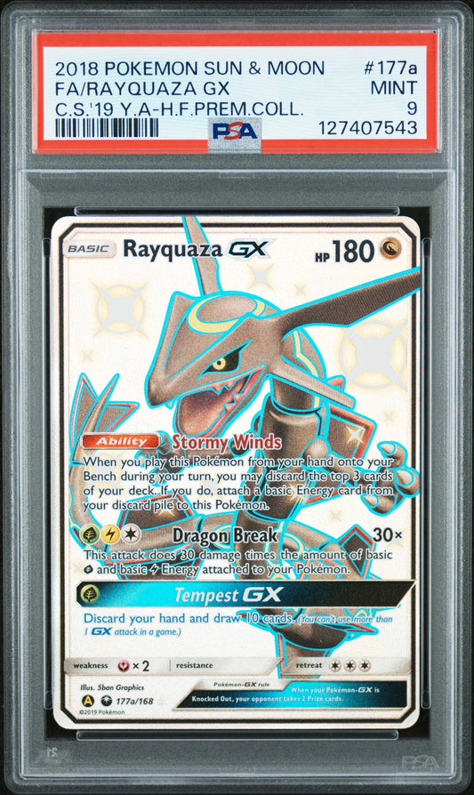 2018 Pokemon Sun & Moon Celestial Storm Fa/Rayquaza Gx #177a PSA 9