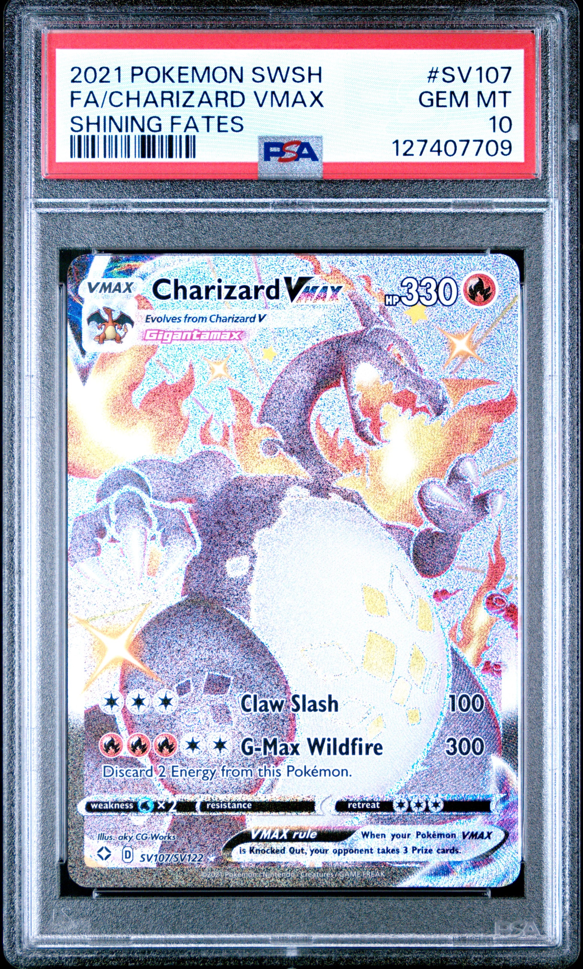 2021 Pokemon Sword & Shield Shining Fates Fa/Charizard Vmax #SV107 PSA 10