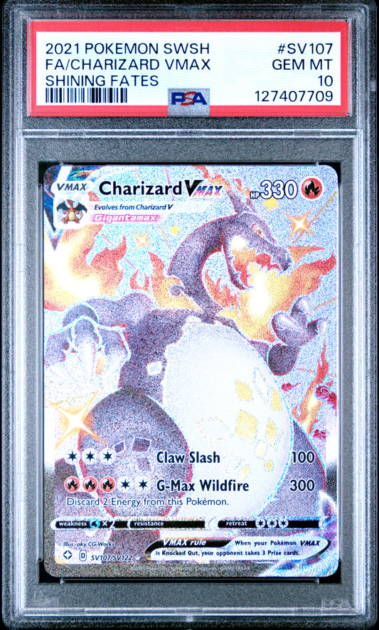 2021 Pokemon Sword & Shield Shining Fates Fa/Charizard Vmax #SV107 PSA 10