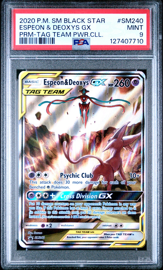 2020 Pokemon Sm Black Star Promo Espeon & Deoxys Gx #SM240 PSA 9