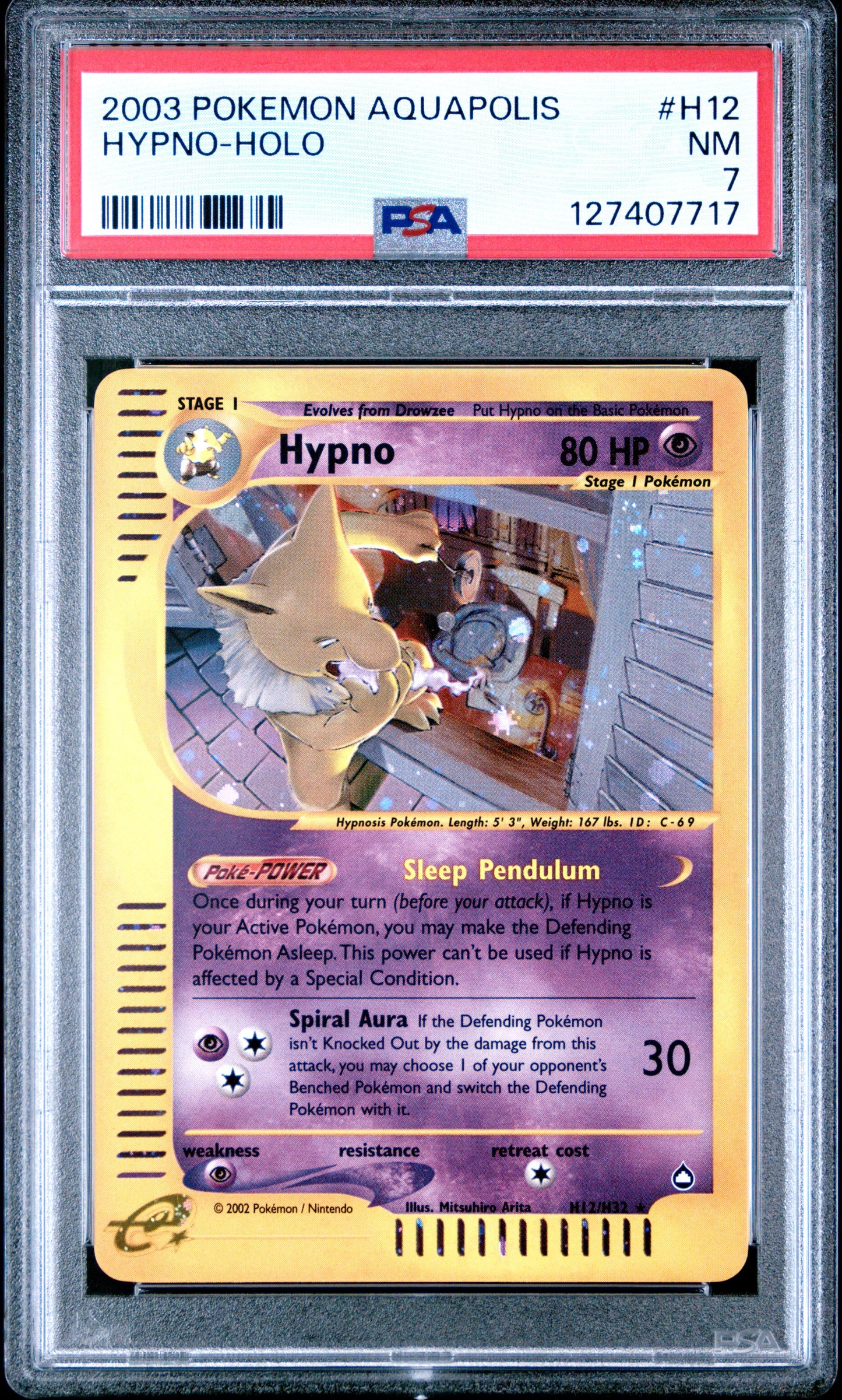 2003 Pokemon Aquapolis Hypno-Holo #H12 PSA 7