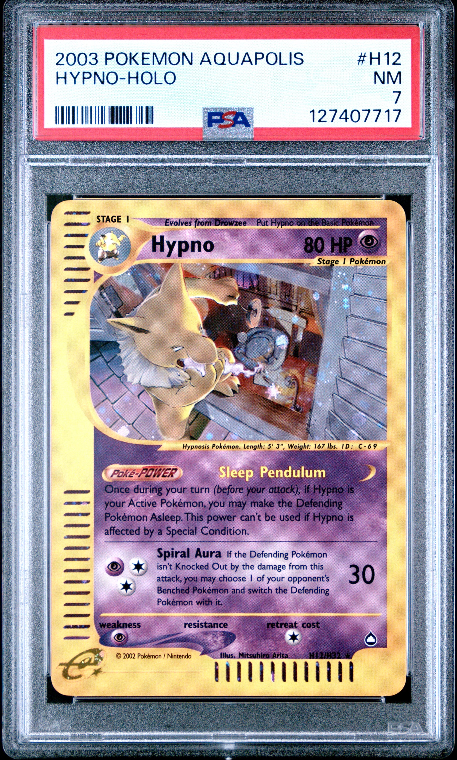 2003 Pokemon Aquapolis Hypno-Holo #H12 PSA 7
