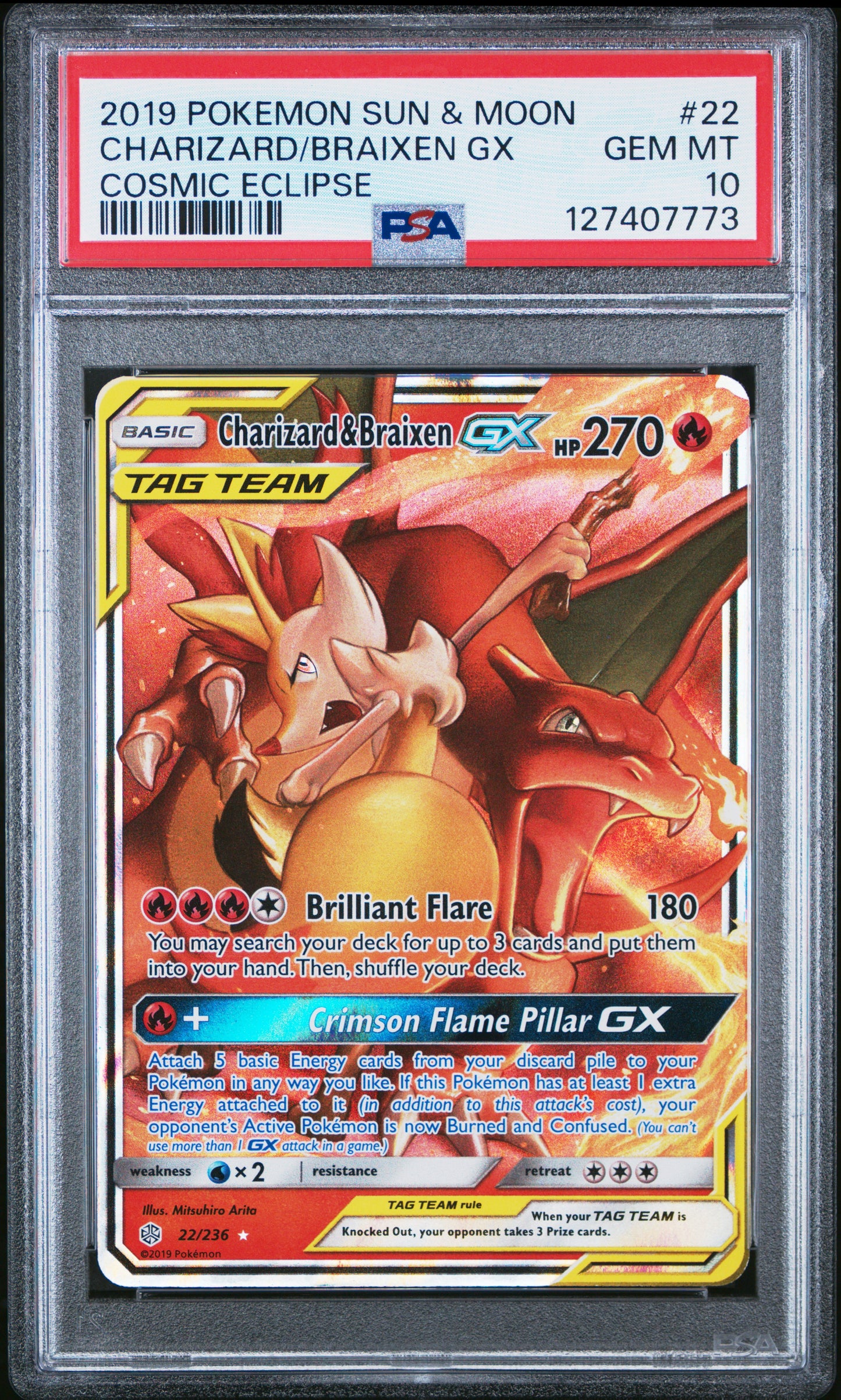 2019 Pokemon Sun & Moon Cosmic Eclipse Charizard/Braixen Gx #22 PSA 10
