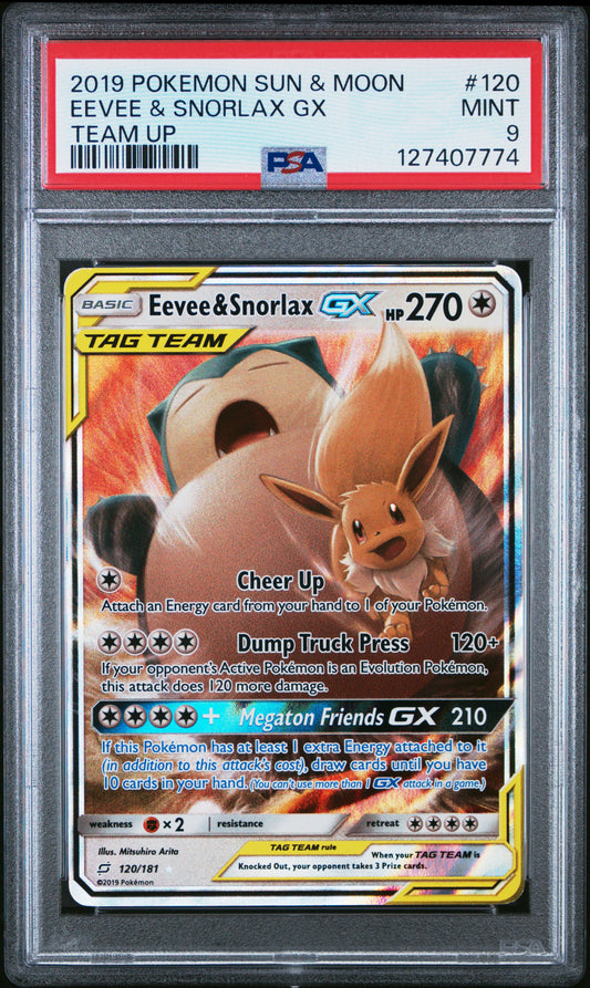 2019 Pokemon Sun & Moon Team Up Eevee & Snorlax Gx #120 PSA 9