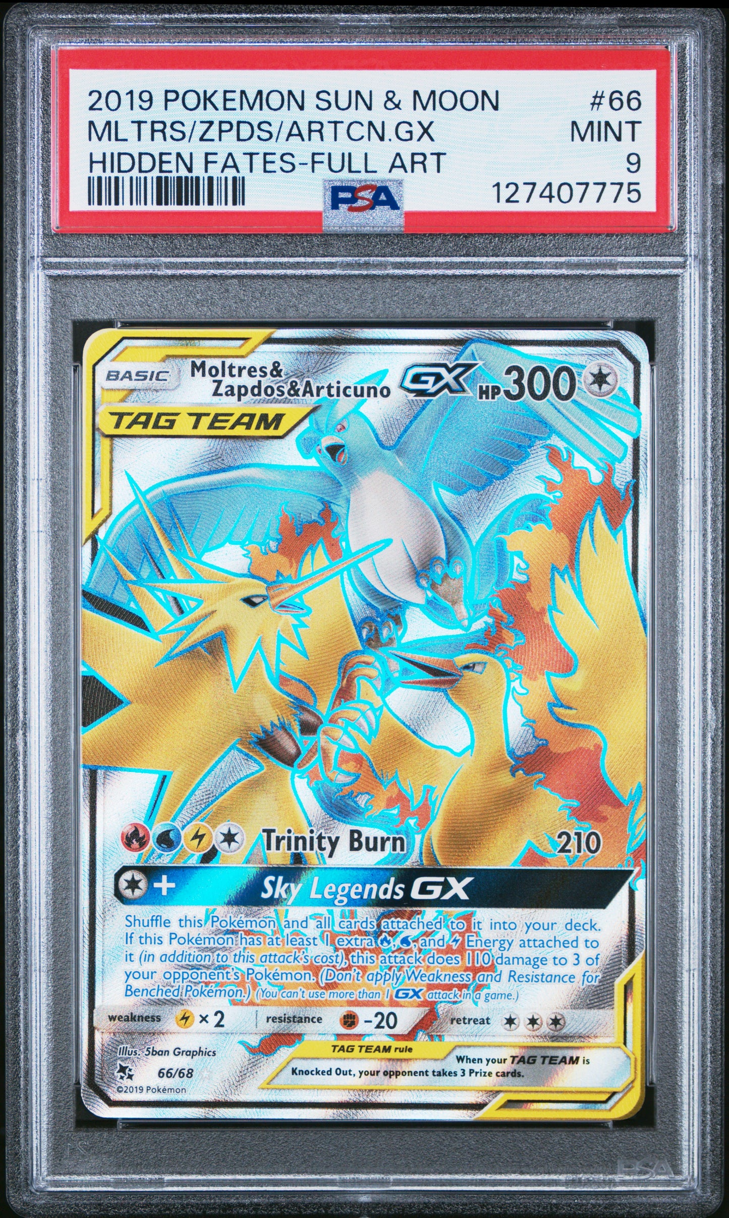 2019 Pokemon Sun & Moon Hidden Fates Mltrs/Zpds/Artcn.Gx #66 PSA 9