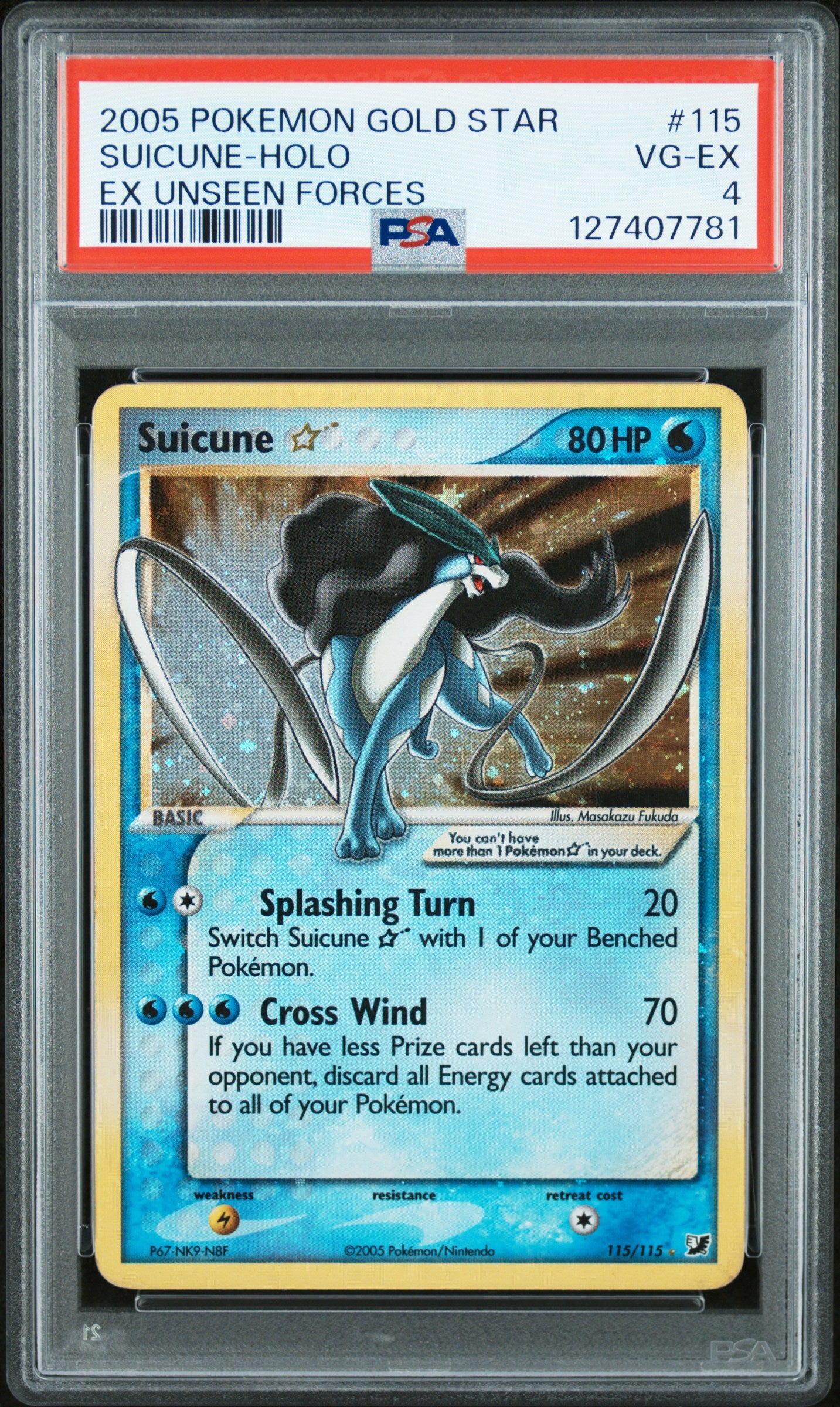 2005 Pokemon Ex Unseen Forces Suicune-Holo #115 PSA 4