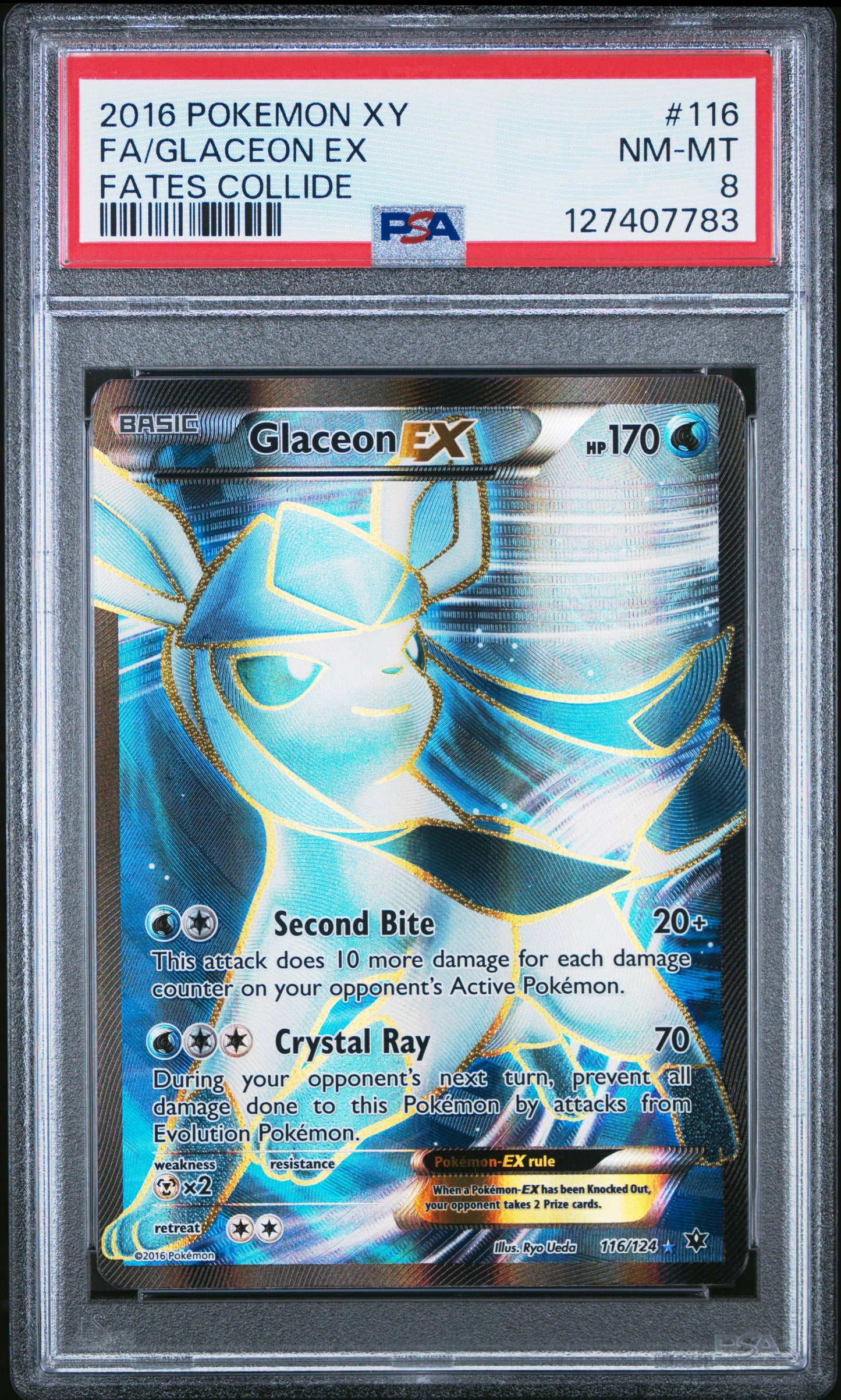 2016 Pokemon Xy Fates Collide Fa/Glaceon Ex #116 PSA 8