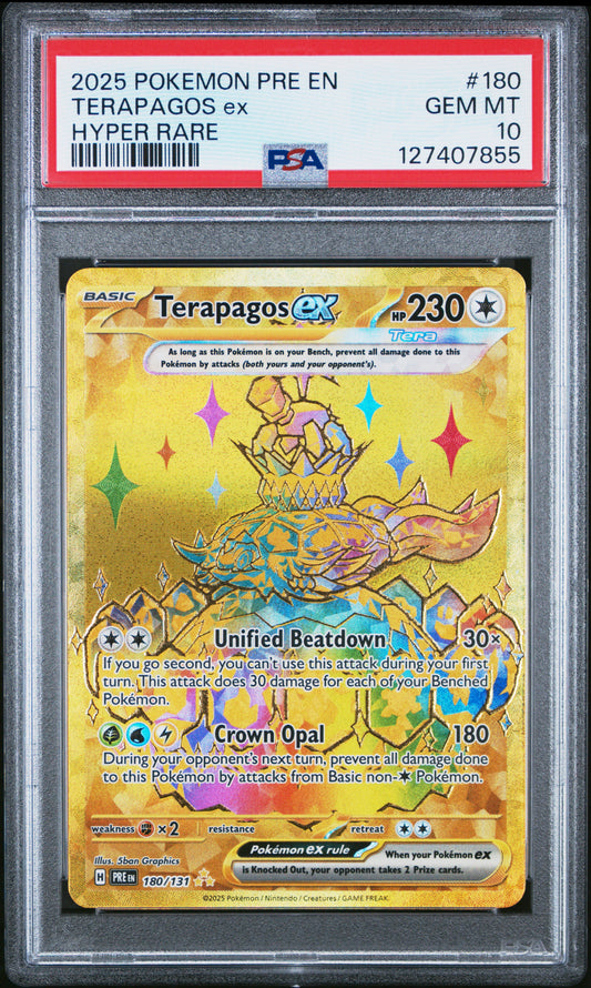 2025 Pokemon Pre En-Prismatic Evolutions Terapagos Ex #180 PSA 10