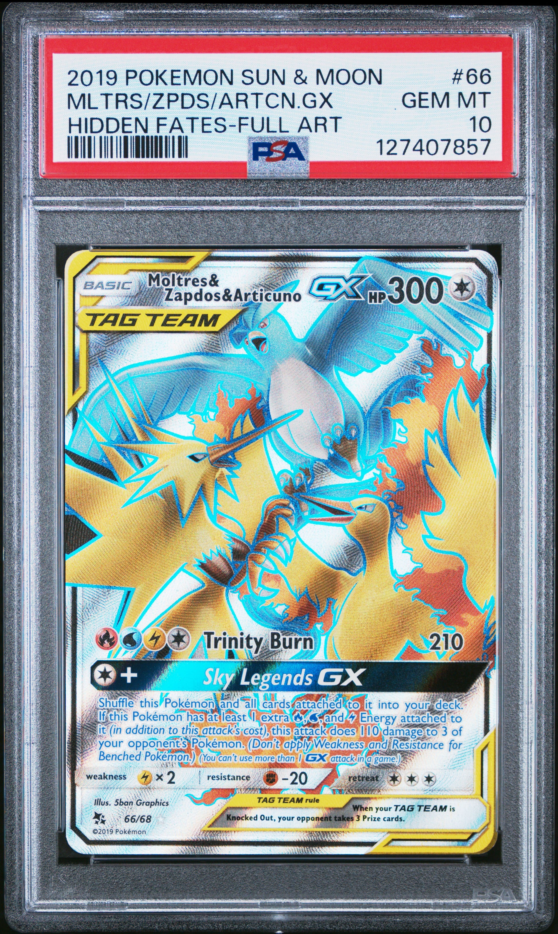 2019 Pokemon Sun & Moon Hidden Fates Mltrs/Zpds/Artcn.Gx #66 PSA 10