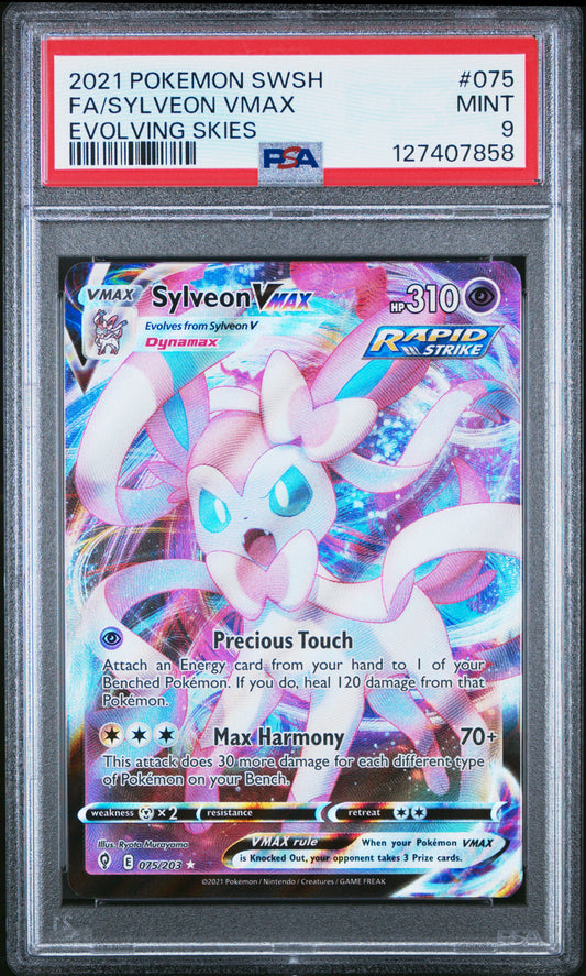 2021 Pokemon Sword & Shield Evolving Skies Fa/Sylveon Vmax #075 PSA 9