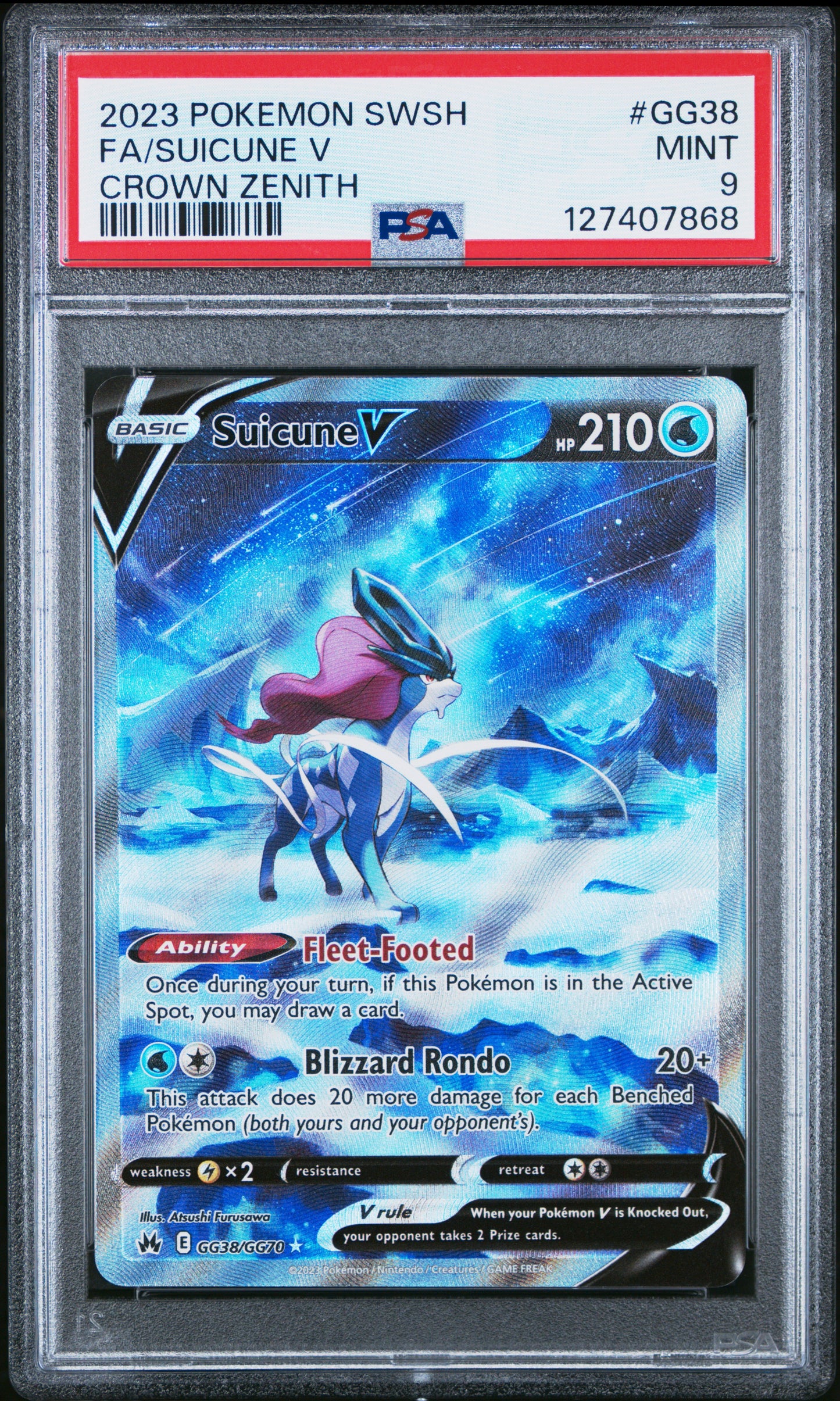 2023 Pokemon Sword And Shield Crown Zenith Fa/Suicune V #GG38 PSA 9
