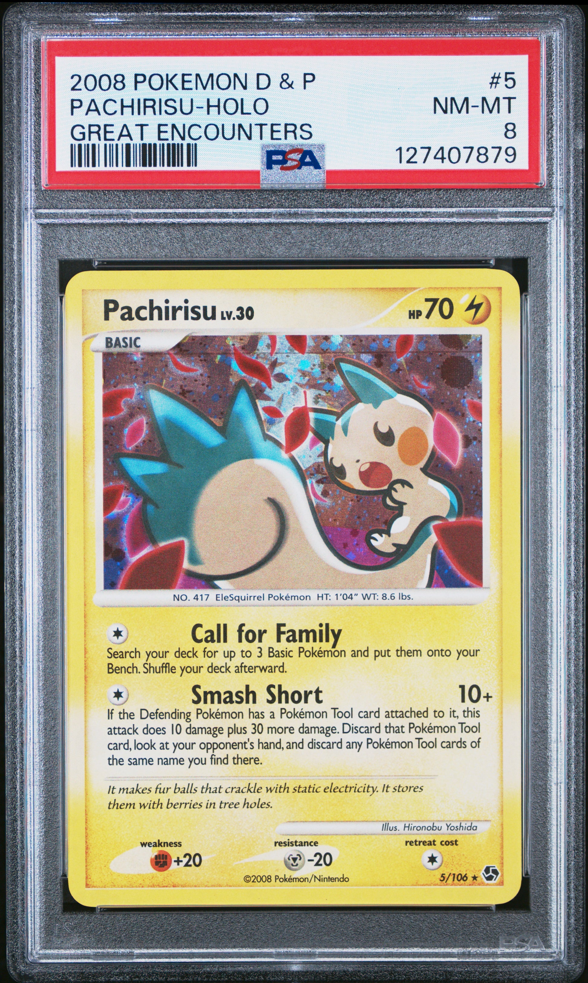 2008 Pokemon Diamond & Pearl Great Encounters Pachirisu-Holo #5 PSA 8