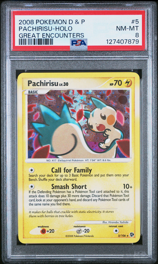 2008 Pokemon Diamond & Pearl Great Encounters Pachirisu-Holo #5 PSA 8