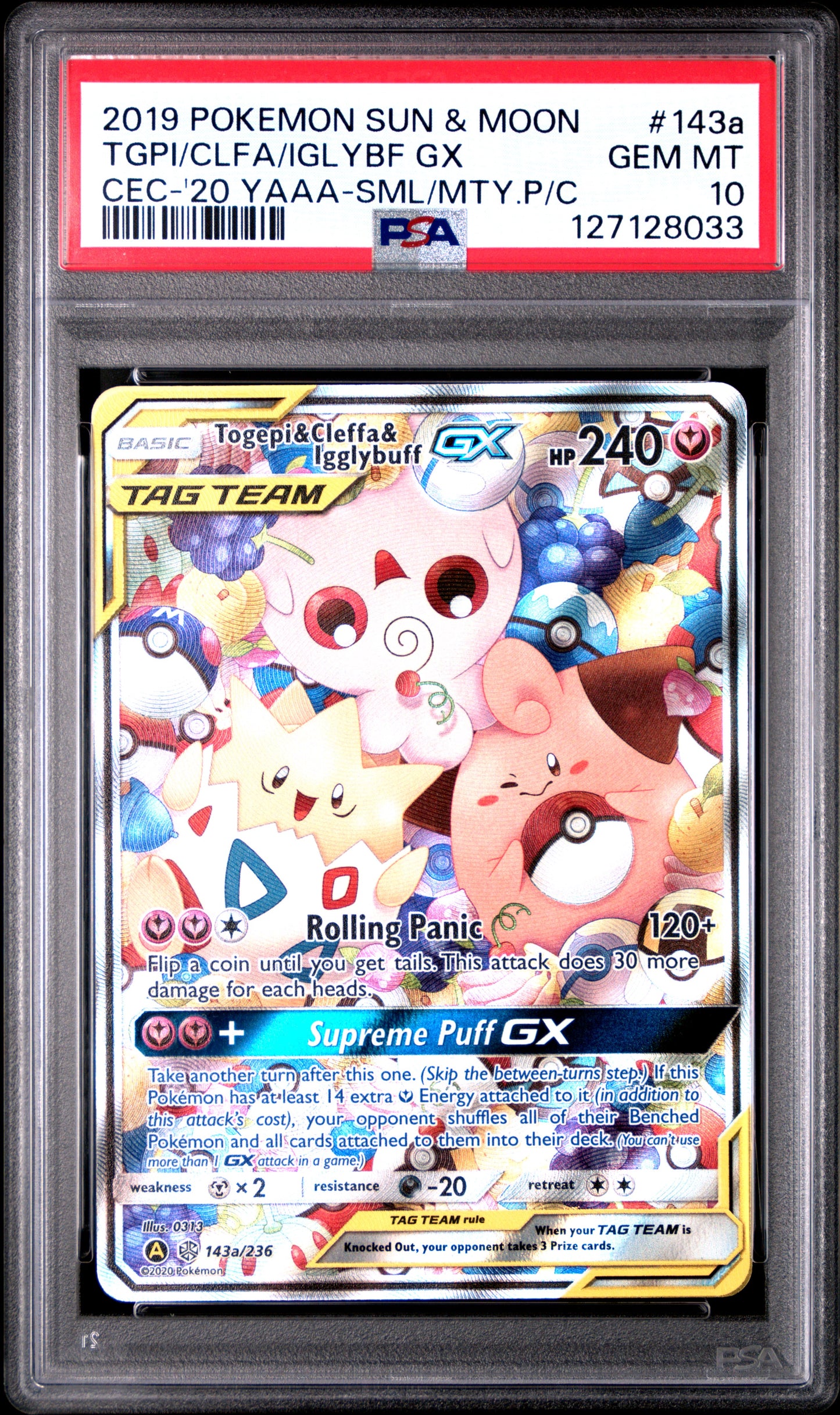 2019 Pokemon Sun & Moon Cosmic Eclipse Tgpi/Clfa/Iglybf Gx #143a PSA 10