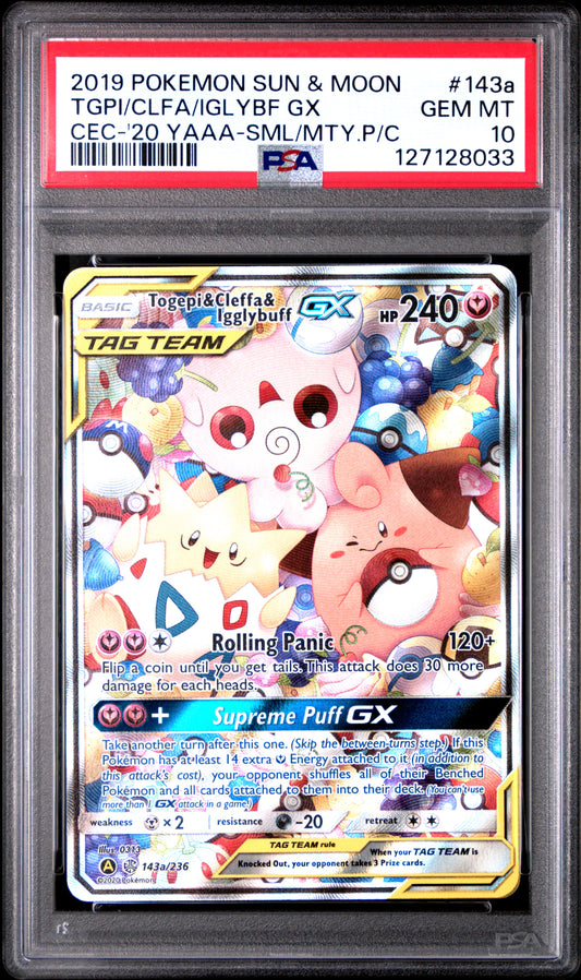 2019 Pokemon Sun & Moon Cosmic Eclipse Tgpi/Clfa/Iglybf Gx #143a PSA 10