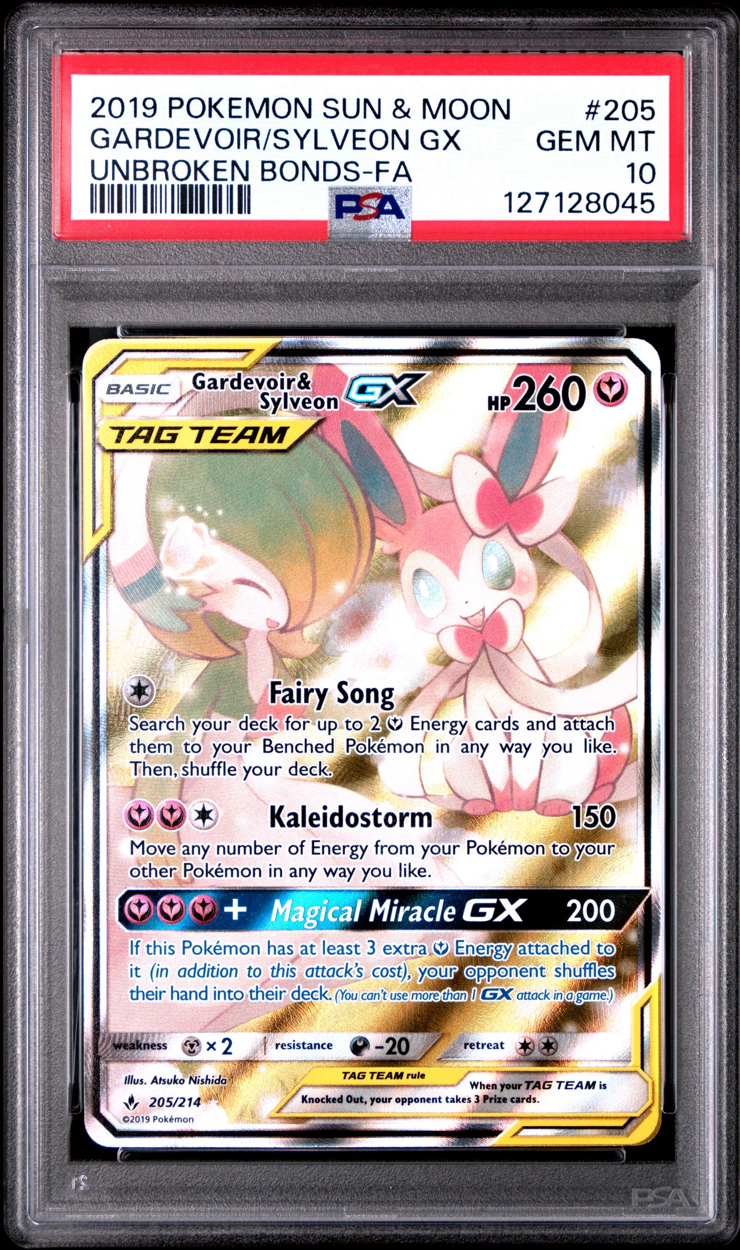 2019 Pokemon Sun & Moon Unbroken Bonds Gardevoir/Sylveon Gx #205 PSA 10