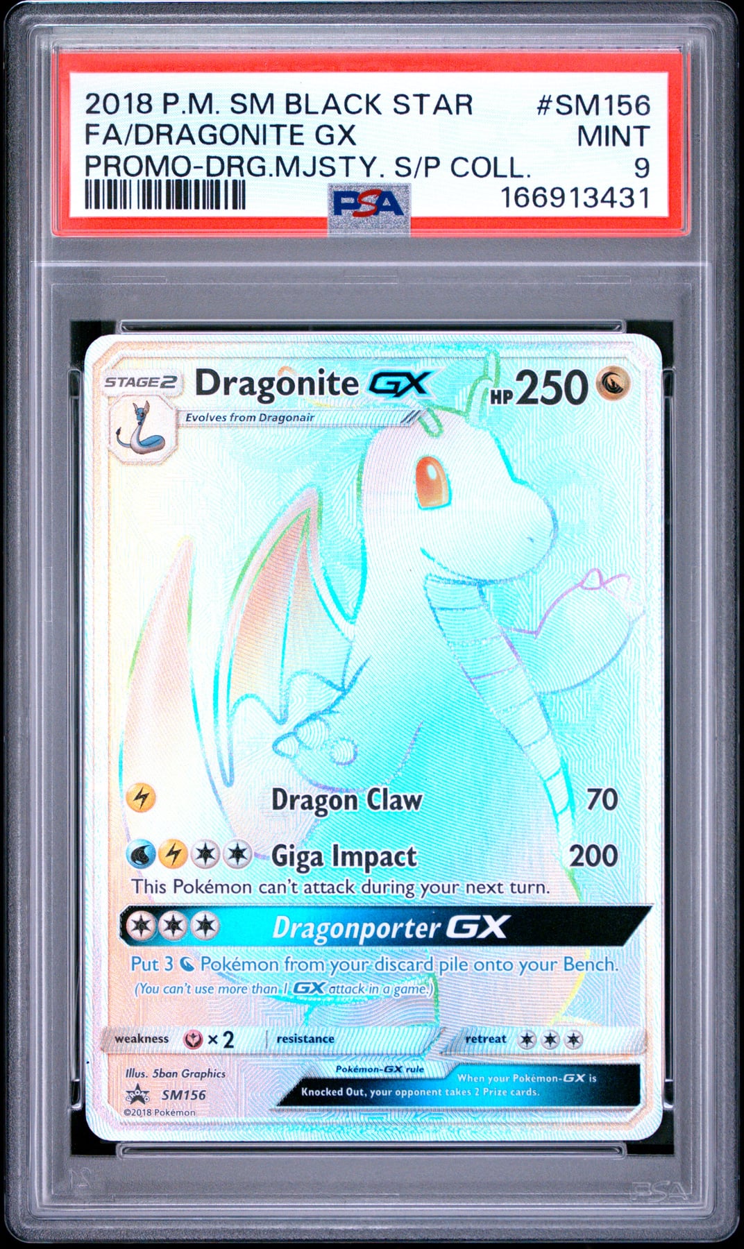2018 Pokemon Sm Black Star Promo Fa/Dragonite Gx #SM156 PSA 9
