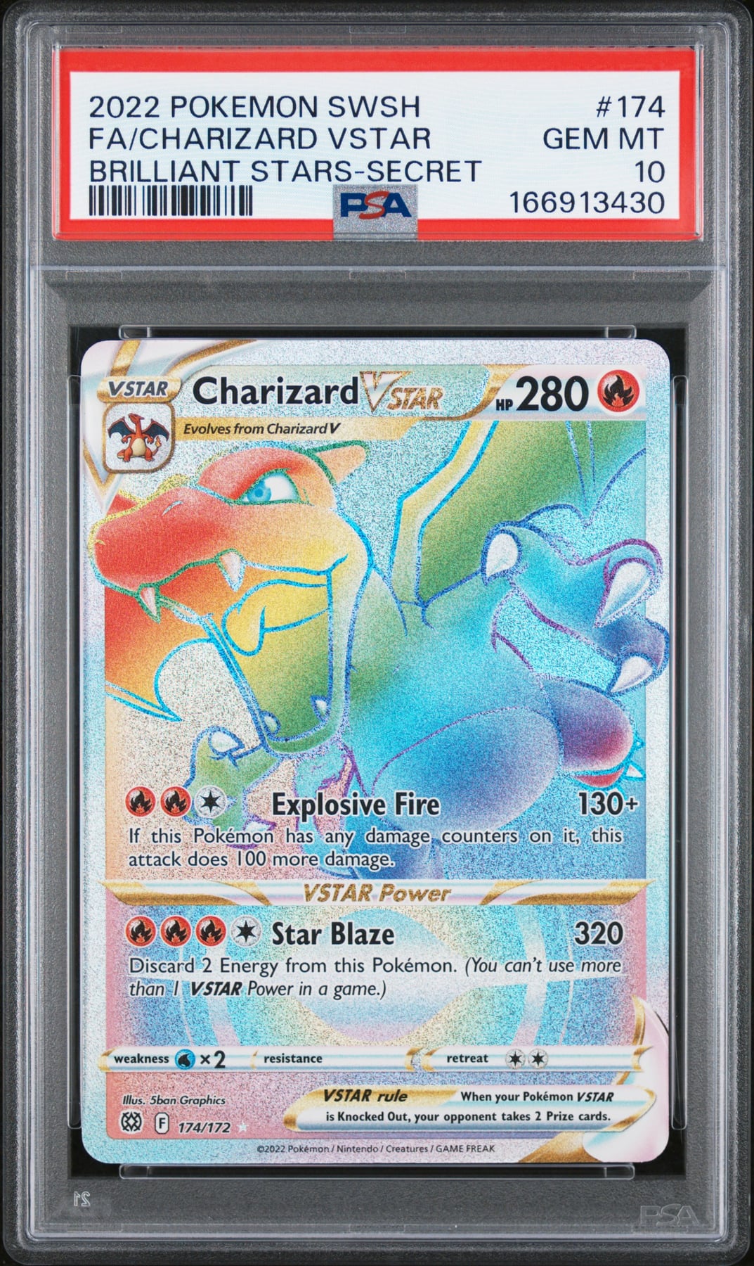 2022 Pokemon Sword & Shield Brilliant Stars Fa/Charizard Vstar #174 PSA 10